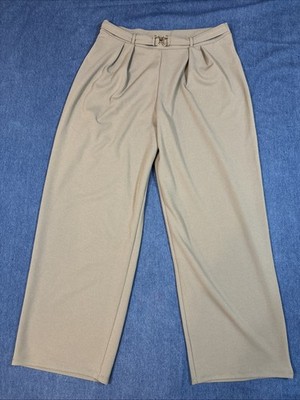 H&M Carmel Wide Leg High Waisted Pleated Trousers Gold Buckle Womens NWT  Sz L