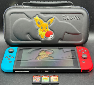 Nintendo Switch Console W/ Eevee Carrying Case & 3 Games No Dock Authentic Mario
