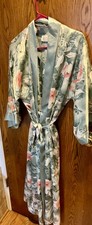 Vintage California Dynasty Floral Robe  Nightgown Set Satin Made in USA Sz L