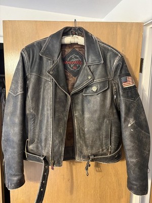 Streetline by Hein Gericke First Gear vintage leather motorcycle jacket XL.