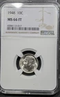 1948-P Roosevelt Dime NGC MS/66 FT White&Clean Tough Coin In Full Torch