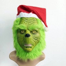 The Grinch Full Head Latex Mask Xmas Hat Monster Adult Costume Christmas Cosplay