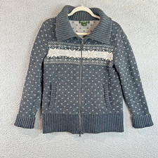 Eddie Bauer Zip Cardigan Women Medium Nordic Fair Isle Knit Cotton Wool Blend