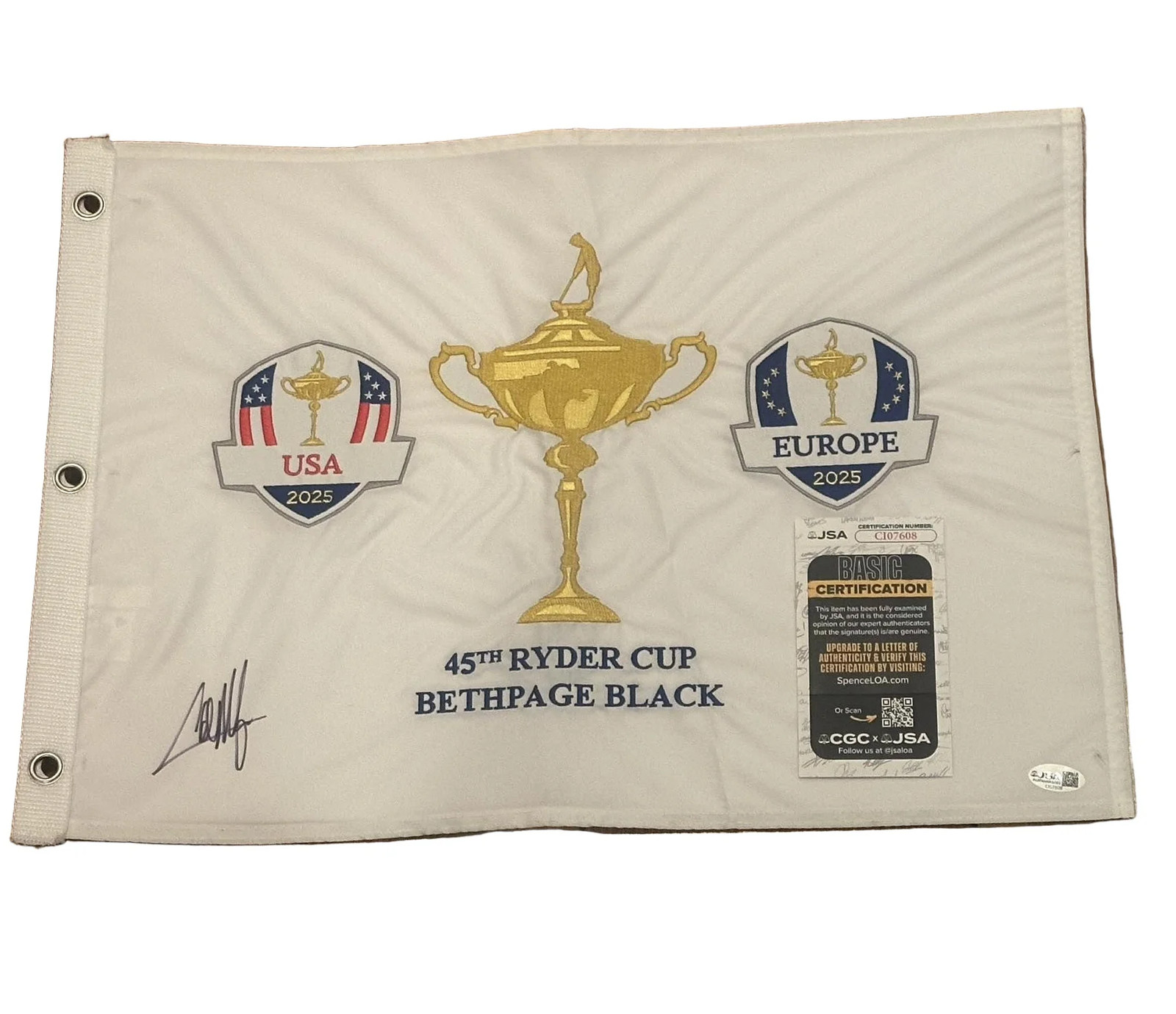 Collin Morikawa Autographed Signed 2025 Ryder Cup Pin Flag Team USA JSA COA 