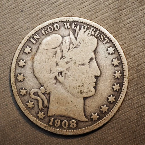 1908 **D** BARBER SILVER HALF DOLLAR ***NICE COIN!***  FREE SHIPPING! C1945