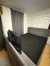Boxspringbett Polsterbett Stoff grau/schwarz ...