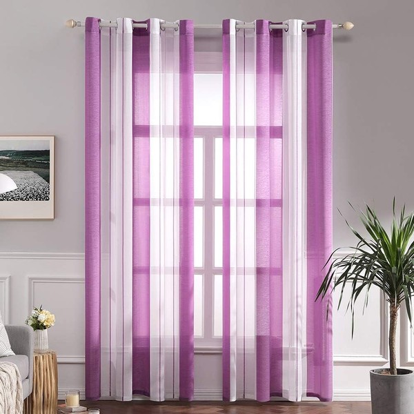 Gardinen Transparent Gestreift Mit ÖSen 2Er Set 140X225 Cm FüR Wohnzimmer-image