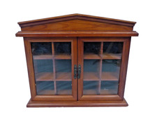Vintage Style Wooden Display Cabinet with Glass Doors Curio Trinkets 14.5" Long