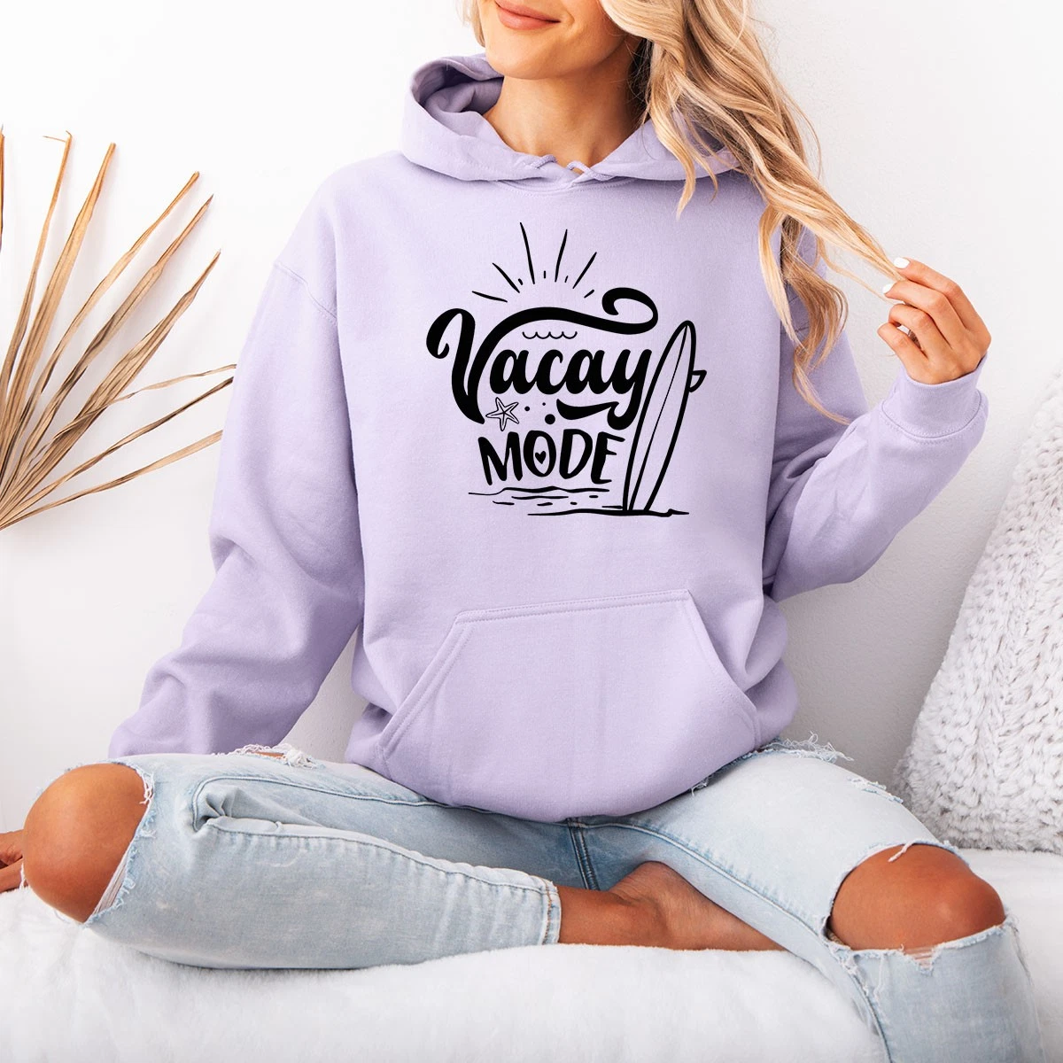 Vacay Mode Beach Vacation Travel Womens Hoodie Surfboard Graphic Pullover