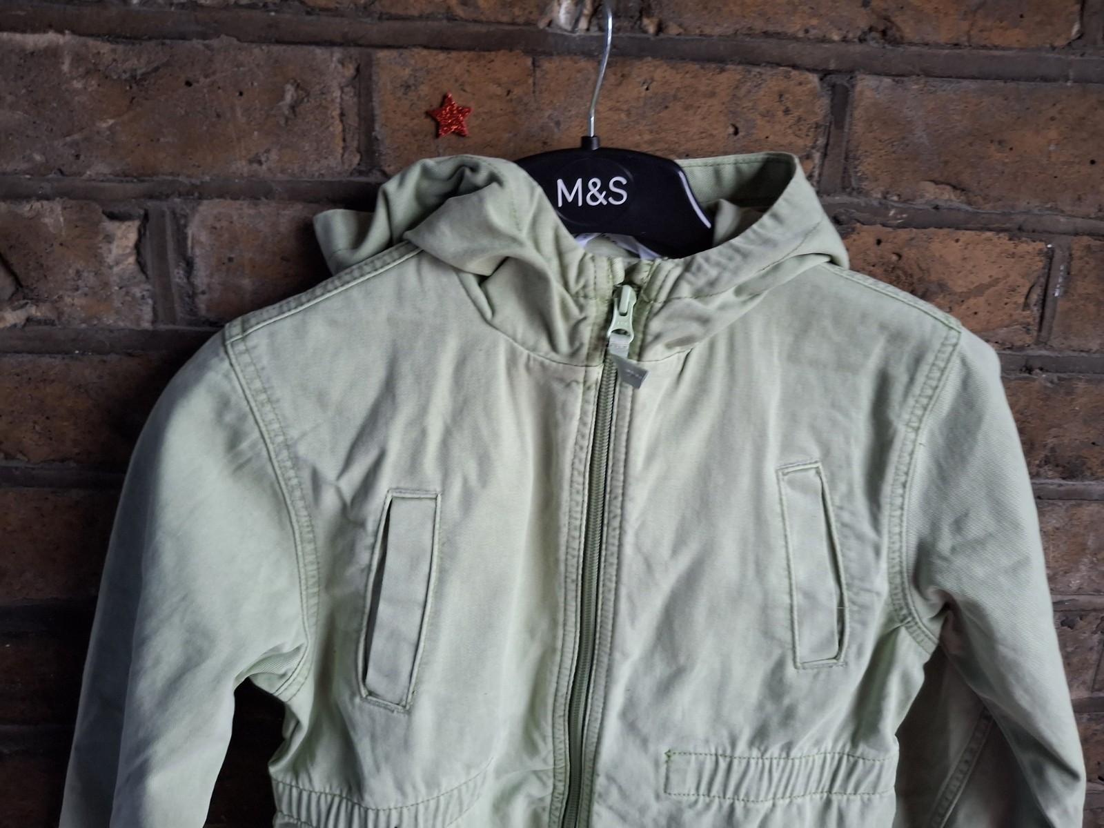 New M&S Kids Green Pure Cotton Hooded Parka Coat Size 6-7 Years - RRP £34 image 3
