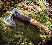 Viking Axe Hand-Forged Carbon Steel Norse  Celtic Engraving VALHALLA Throwing