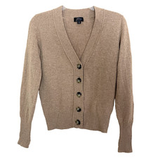 J. Crew 100 Cashmere Crop Cardigan Sweater XS Camel Beige Neutral V-neck K3746