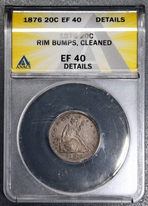 1876 20C SEATED LIBERTY TWENTY CENT SILVER KM# 109 ANACS EF 40 Details  A7822