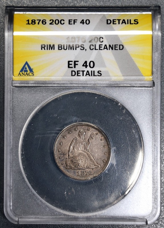 1876 20C SEATED LIBERTY TWENTY CENT SILVER KM# 109 ANACS EF 40 Details  A7822