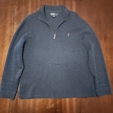 VTG Polo Ralph Lauren Sweater Men's Mock Neck Quarter Zip Blue Pullover Size L