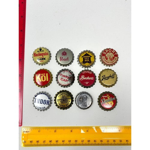 Lot of 12 Vintage Beer Bottle Caps Crowns Some Cork Lined Harlequin Arrow Bock