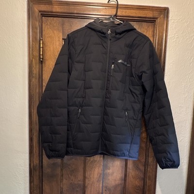 Eddie Bauer Hooded Quilted Puffer Jacket Black Full Zip Zipped Pockets Size S