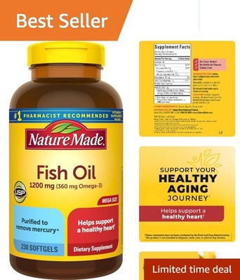 Dairy-Free Omega 3 Fish Oil Softgels 1200 mg - 230 Count for Healthy Heart