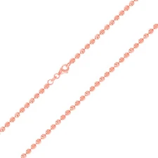 Womens 10K Rose Gold Solid 3mm Diamond Moon Cut Bead Ball Chain Necklace 16"
