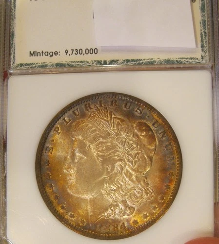 1884 O Morgan silver dollar-BU Old PCI 10 digit code, Fully Toned both side 5308