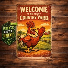 Welcome To The Funny Farm Chicken Rustic Wall Retro Tin Sign