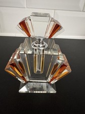 Vintage Art Deco Style Fan Crystal Clear/amber Colour Perfume Bottle