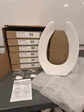 (6) Amer. Standard WHITE Heavy-Duty Commercial Elongated Open-Front Toilet Seats