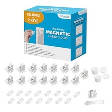 Childproof Magnetic Cabinet Locks 15 Pack with 2 Keys Adhesive White