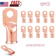 10Pcs Battery Cable 2/0 AWG Copper Lug Ring Terminal 3/8" Stud Connector End USA