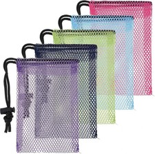 5 Pcs Colorful Drawstring Mesh Bags - 6 x 4 Inch Small Nylon Multicolor