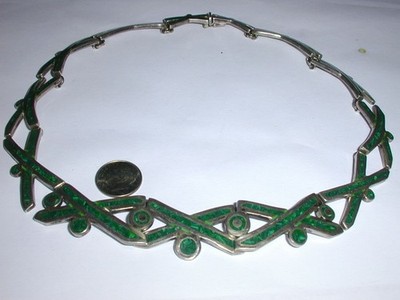 STUNNING~ CECELIA TONO VINTAGE STERLING MALACHITE LINK NECKLACE- # 37- 18'' LONG!