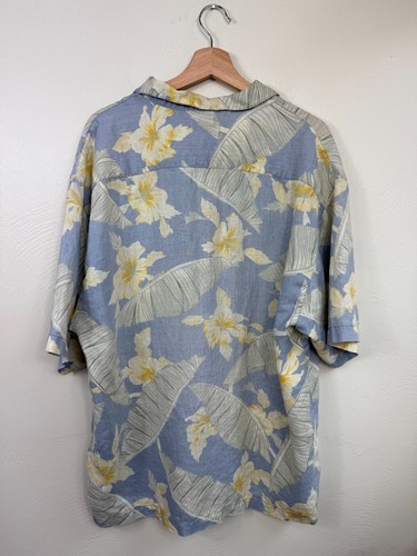 Tommy Bahama Blue 100% Linen Hawaiian Button Up Shirt Size XL Tropical Travel - Picture 7 of 12