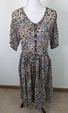 Vintage Sheer Mesh Short Sleeve Floral Midi Dress Black 90s Women's Small 6/8 D3