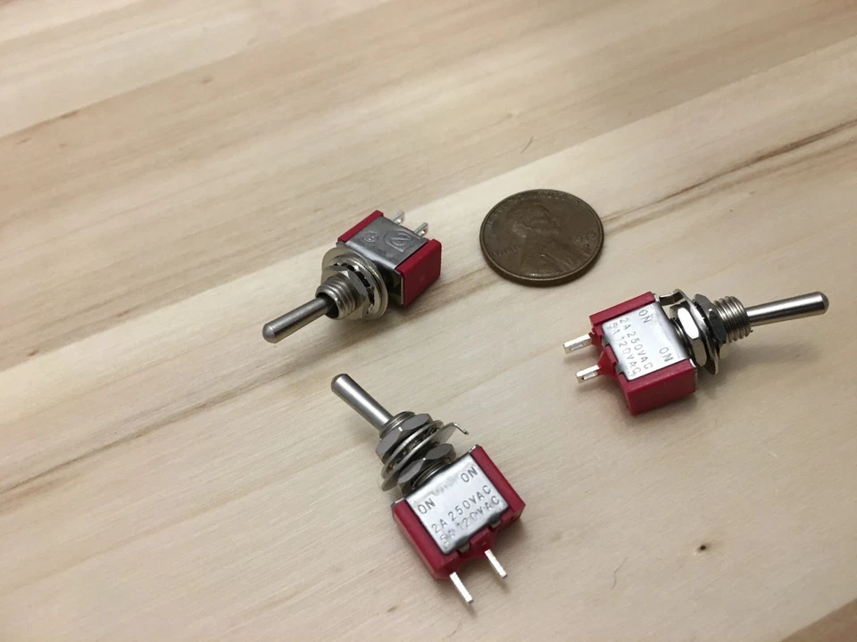 ENDLESSPARTS 3 Pieces RED 5A ON-OFF Toggle Switch SPST 6mm 1/4 125v miniature 12v on off C17
