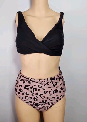Nwt Cupshe Womens Two Piece Swimsuit Size M Multicolor Animal Print 
