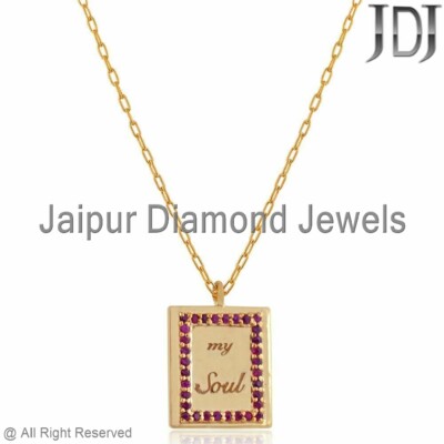 16'' Natural Red Ruby My Soul Pendant 925 Silver Gold Plated Jewelry Gift for Her