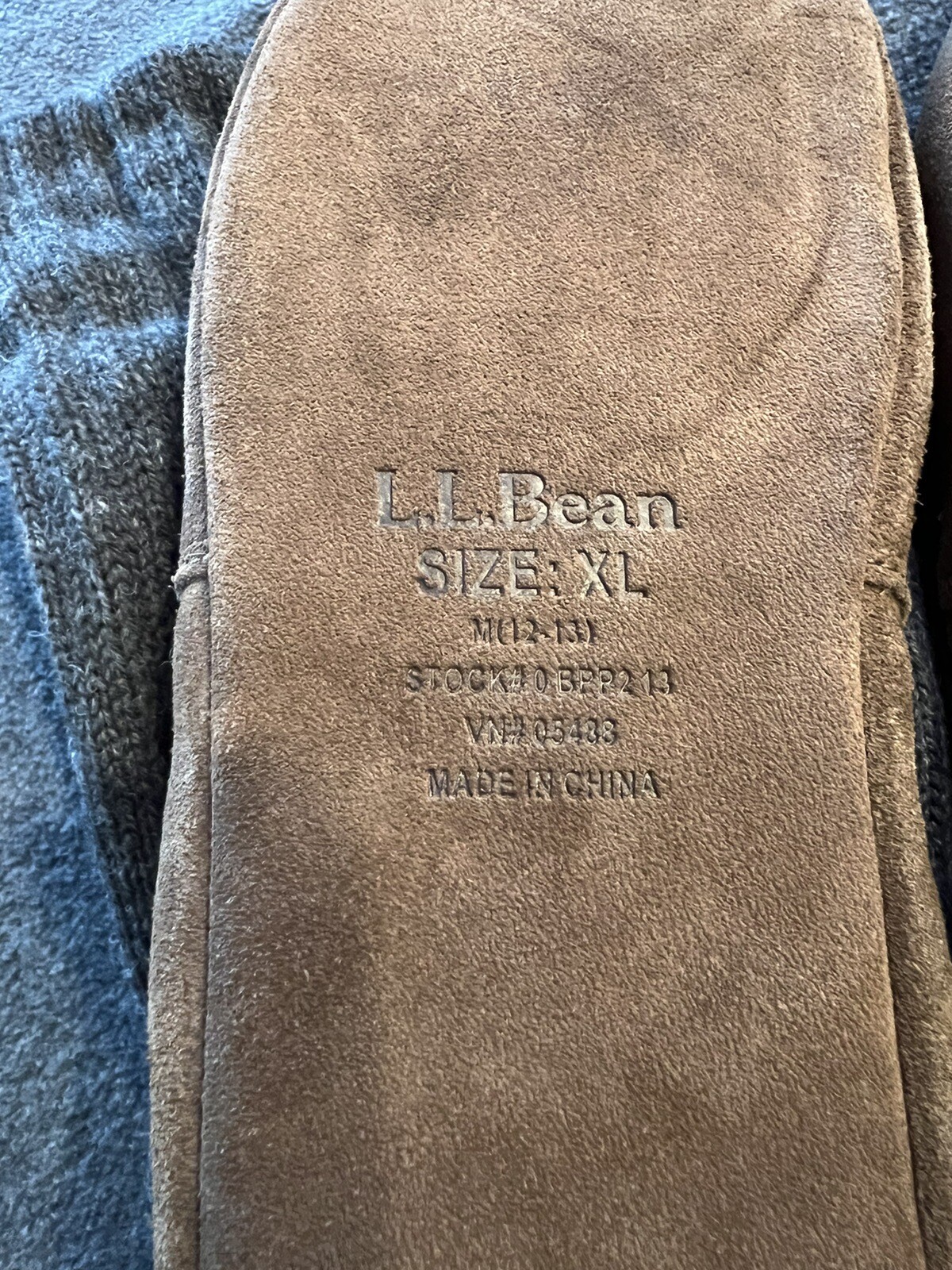 LL Bean Bean Men's Slipper Socks Lambswool Suede XL 1213 Gray/Brown