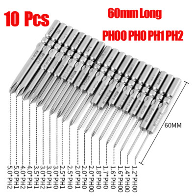 Phillips 5mm - Round Shank Screwdriver Magnetic Bits S2 Steel 60mm Long Drills