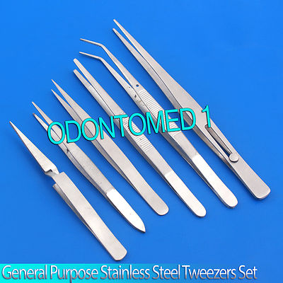 6pc General Purpose Stainless Steel Tweezers Set