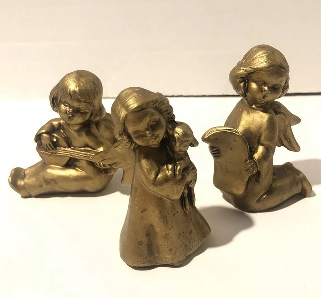 Lot Of 3 Vintage Angel Figurines Made In Italy Plastic Gold Color D23