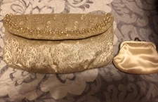 Magid Evening Beaded Bag Clutch And Coin Purse Ivory Beautiful