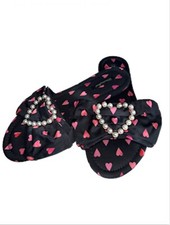 Victoria's Secret Satin Bow Slippers Sandal Faux Pearl Heart L 9/10