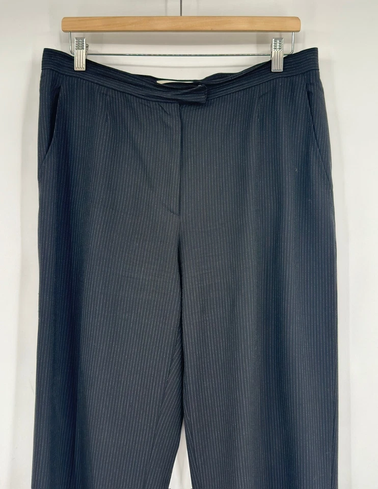 Pantalones de vestir Max Mara para mujer negros a rayas de lana pierna recta talla 14 Foto 2 de 4