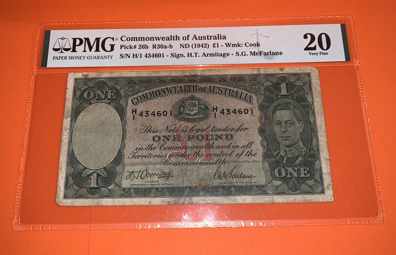 PMG Commonwealth of Australia 1 Pound Banknote 1942 p26b VF