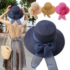 New Summer Women Straw Hat Bowknot Wide Brim Floppy Foldable Cap Beach Sun Hat