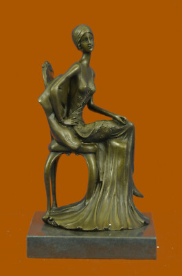 Art Deco/Nouveau Lady on Chair Bronze Sculpture Museum Quality Artwork Hot Cast