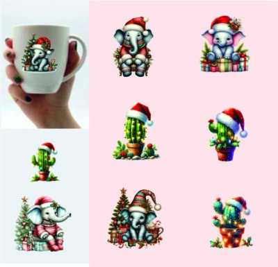 9x Mixed Christmas Cactus Plant-Elephant-Vinyl Sticker-Decal-Tumbler-Party Décor
