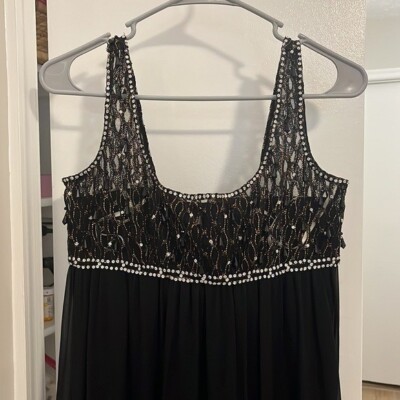 Marchesa Notte black full length gown with beaded top empire waist size 8