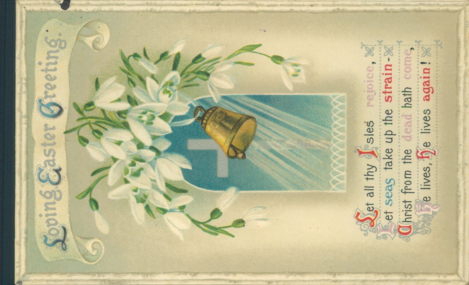 Osterbotschaft Blumenmuster mit Kirchenglocke & Kreuz