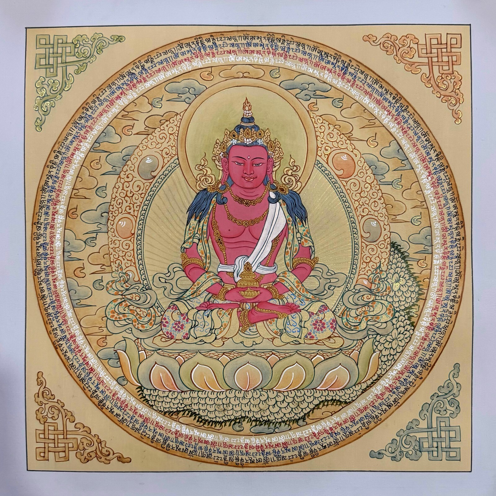 24K Gold Amitayus Longevity Mandala Thangka Art  